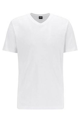 T-shirt à col V en coton tissé-teint, à logo