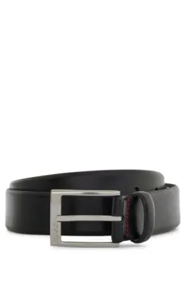 Grained-leather belt with logo-engraved buckle