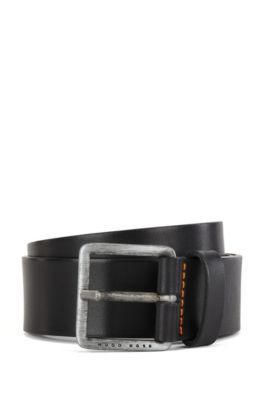Smooth-leather belt with brushed-effect buckle