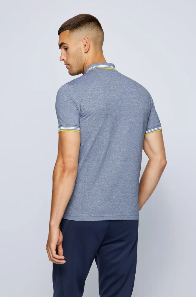 Slim-fit polo shirt stretch piqué with curved logo