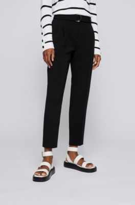 Regular-fit crepe trousers with paper-bag waist
