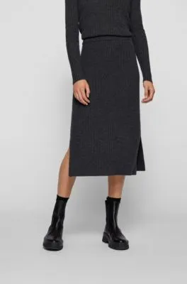 Slim-fit skirt ribbed virgin wool and cashmere