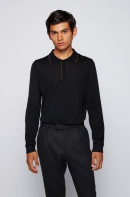 Contrast-tipped polo shirt virgin wool and silk