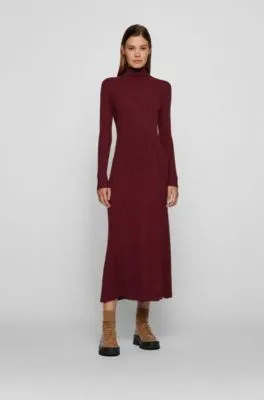 Long-length knitted dress with placement ribbing