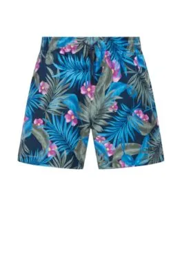 Leaf-print swim shorts quick-drying recycled fabric