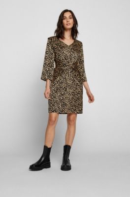 Short dress with twist front and animal print