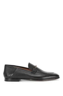 Italian grained-leather loafers with branded hardware