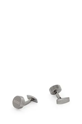 Boutons de manchette ronds à losanges et logo gravé
