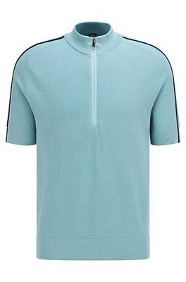Pull en mesh de coton à rayures, avec encolure zippée