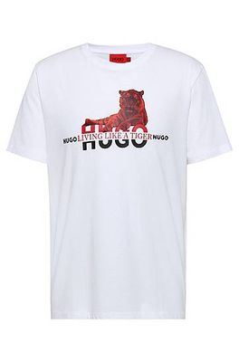 T-shirt en coton biologique avec logo et motif tigre artistique