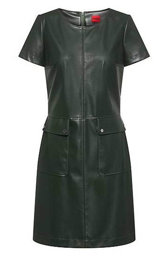 Robe à manches courtes en similicuir avec poches à rabat