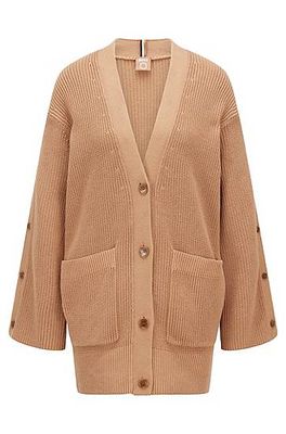 Cardigan à manches boutonnées en coton mélangé à de la soie