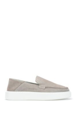 Collapsible-heel suede loafers with embossed logo