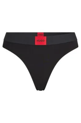Stretch-cotton thong with red logo label