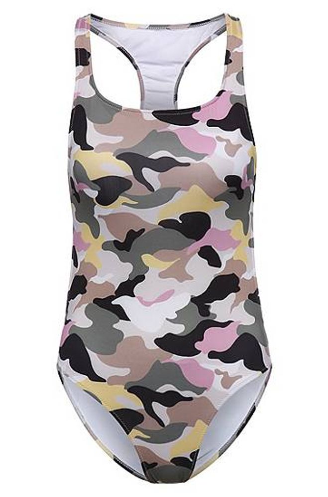 Maillot de bain à motif camouflage et logo imprimé