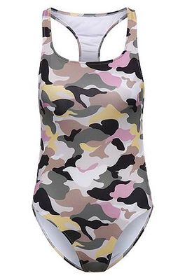 Maillot de bain à motif camouflage et logo imprimé