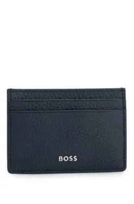 BOSS - Italian-leather wallet with polished-silver logo