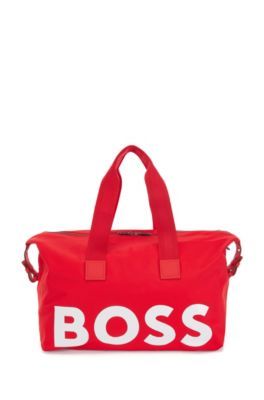 Recycled-nylon holdall with oversize logo and leather trims