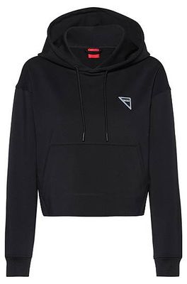 Sweat à capuche court en tissu stretch avec logo en silicone