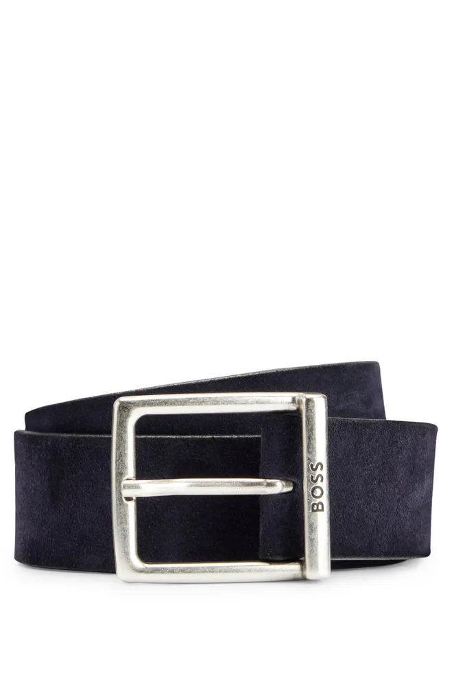 Ceinture en cuir suédé avec boucle carrée à logo grav