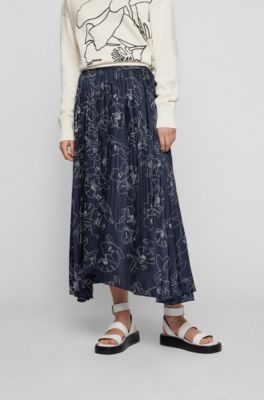Floral-print midi skirt crinkled recycled fabric