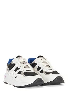 Baskets hybrides en cuir thermocollé et mesh sportif