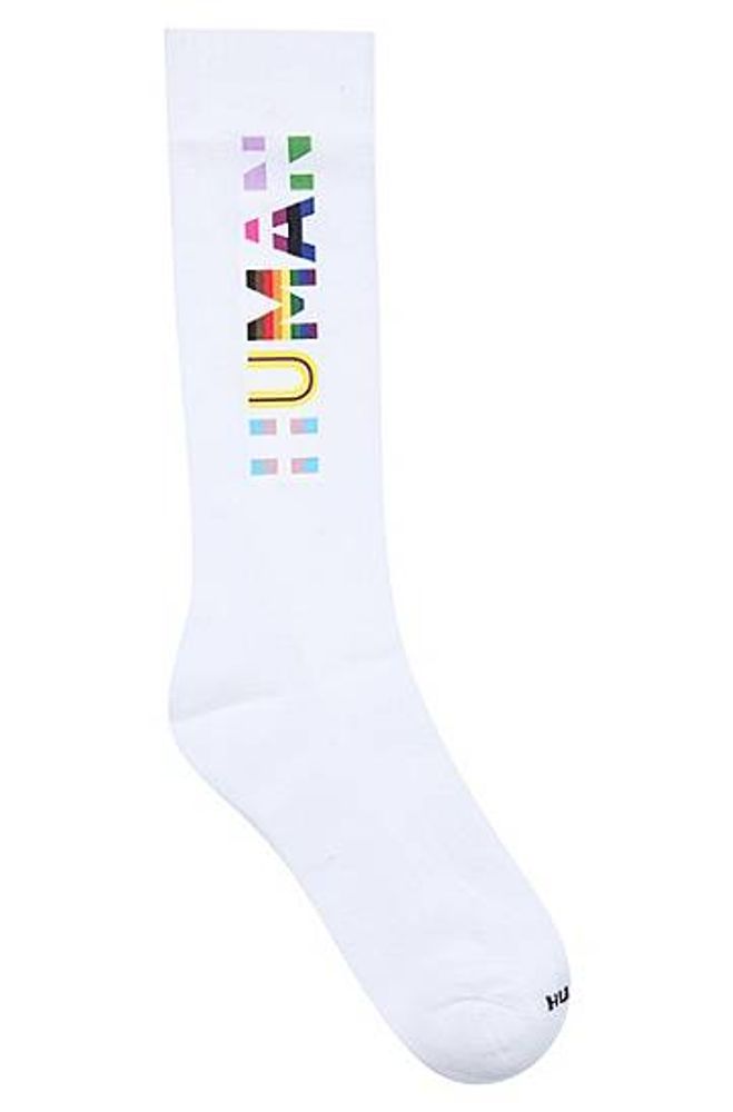 Chaussettes hautes en coton mélangé côtelé à message multicolore