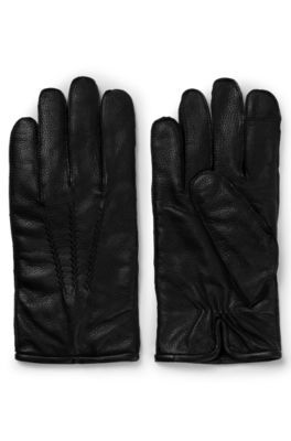 Leather gloves with stitching and logo lettering