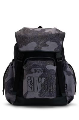 Camouflage-print backpack with collaborative branding