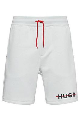 Homme Vêtements Articles de sport et dentraînement Shorts de sport Short en coton mélangé à logo et rayures HUGO pour homme en coloris Blanc 