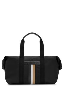 Signature-stripe holdall in recycled fabric with internal pouch