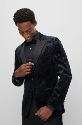 Patterned slim-fit tuxedo jacket cotton jacquard