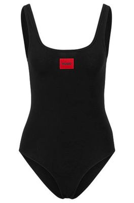 Body en coton stretch avec étiquette logo rouge