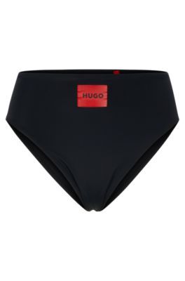 High-waisted bikini bottoms stretch fabric with logo