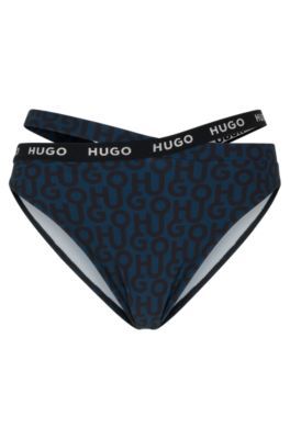 Stacked-logo-print bikini bottoms with cut-out details