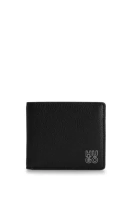 Grained-leather billfold wallet with stacked logo
