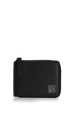 Grained-leather zip-up wallet with stacked logo