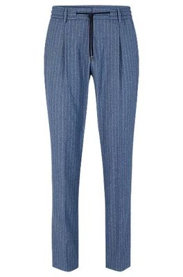 Pantalon Slim Fit à rayures confectionné en laine, coton et soie