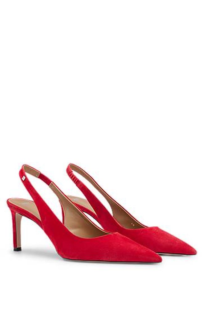Chaussures à talon ouvert en cuir suédé de chèvre avec logo