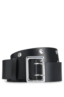 Ceinture en cuir italien à œillets métalliques et boucle ardillon