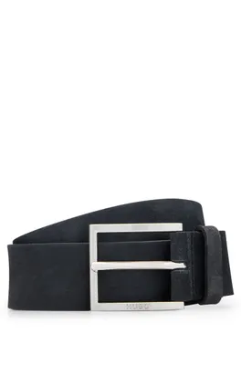 Ceinture en cuir suédé avec boucle à ardillon logo gravé