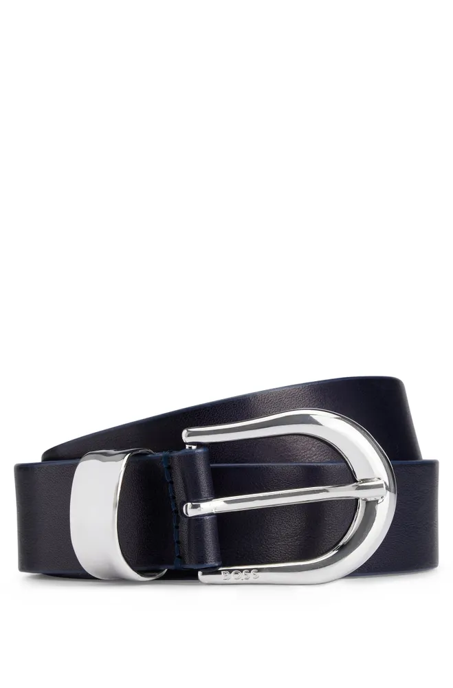 Ceinture en cuir italien avec boucle logotée à ardillon
