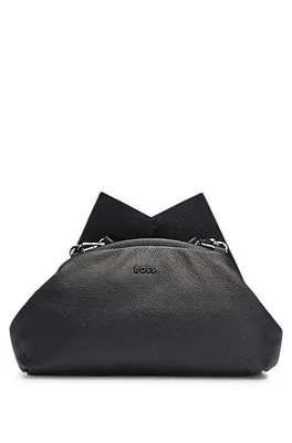 Pochette en cuir grainé avec garniture logotée