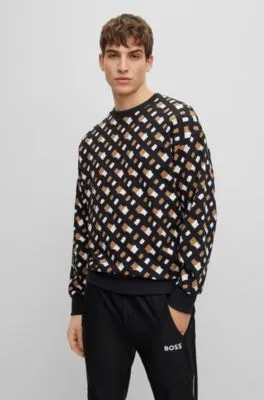 BOSS - Relaxed-fit sweater with monogram jacquard and crew neckline