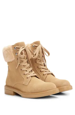 Boots à lacets en cuir suédé avec col fourrure synthétique
