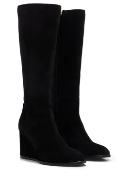 Bottes en cuir suédé avec talon compensé