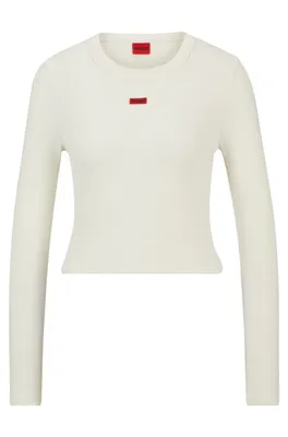 T-shirt à manches longues en coton stretch avec étiquette logo rouge
