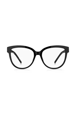 Monture optique en acétate noir avec garnitures en métal emblématiques