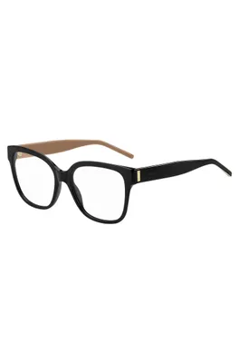 Monture optique en bio-acétate noir avec garnitures en métal emblématiques