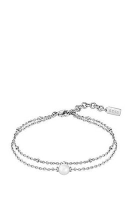Bracelet double rang en acier inoxydable avec perle de culture
